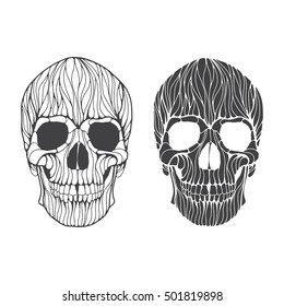 Vector hand drawn skull illustration. Black and White Skull for Halloween, Day of the dead t-shirt, poster design.