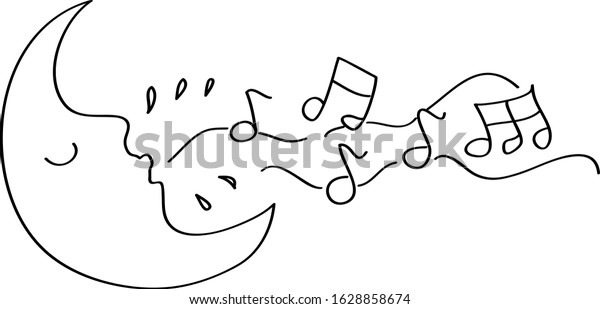 Vector hand drawn sleeping moon with a wave of\
musical notes