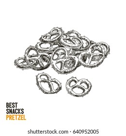 Vector hand drawn snack and junk food Illustration. Pretzel. Vintage style sketch.