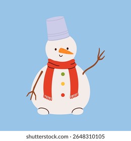 Vector hand drawn snowman. Winter character isolated on blue background