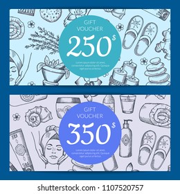 Vector hand drawn spa elements discount or gift card voucher templates illustration