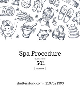 Vector hand drawn spa elements procedure background with place for text illustration