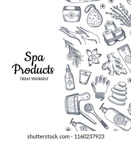 Vector hand drawn spa procedure elements background with place for text illustration