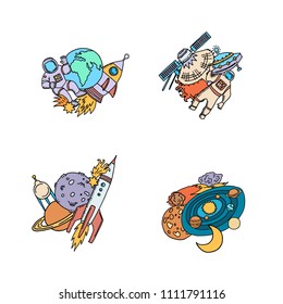 Vector hand drawn space elements piles set illustration isolated on white