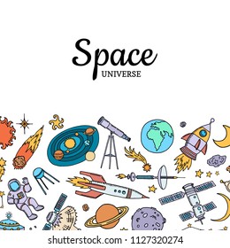 Vector hand drawn space elements background with place for text illustration