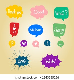 Vector hand drawn speech bubble  colorful set.