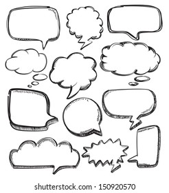 vector hand drawn speech bubbles on white