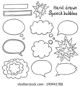 Vector hand drawn speech bubbles set. Design elements.