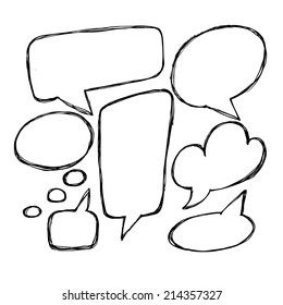 Vector hand drawn speech bubbles. Hand drawn doodle vector text box collection.