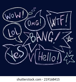 Vector hand drawn speech bubbles. Hand drawn doodle vector text box collection.