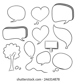 Vector hand drawn speech bubbles. Hand drawn doodle vector text box collection.