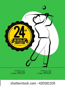 Vector hand drawn sportsman silhouette. Golf player figure. Flat sport advertising design template. Placard, poster, banner, leaflet, card. Human figure.