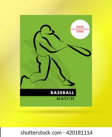 Vector hand drawn sportsman silhouette. Baseball player team. Flat sport advertising design template. Placard, poster, banner, leaflet, card. Human figure.