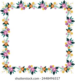 Marco floral de primavera dibujado a mano de Vector en blanco.