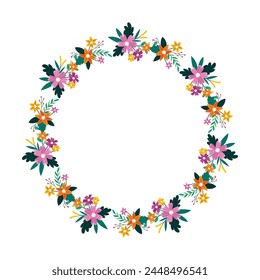 Vector hand drawn spring floral frame on white.