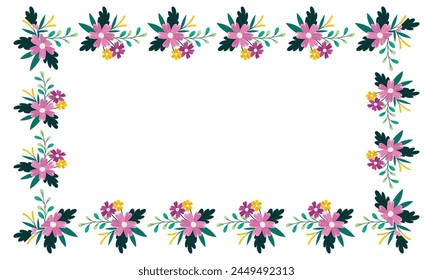 Vector hand drawn spring floral frame on white.