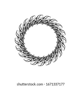 Vektorillustration, handgezeichnet, Feder einzeln auf weißem Hintergrund. Umriss-Weidenzweig. Doodle-Stil. Blumenrahmen.