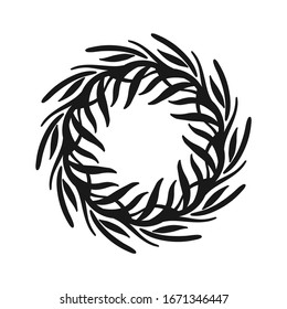 Vector hand drawn spring wreath isolated on white background. Outline willow branch. Doodle style. Floral frame.