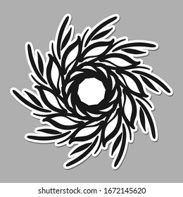 Etiqueta de la corona elástica dibujada a mano del vector aislada sobre fondo gris. Esquema de rama de sauce. Estilo Doodle. Marco floral.