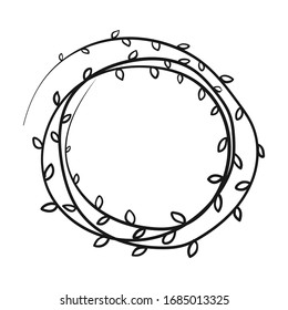 Vector hand drawn spring wreath isolated on white background. Outline willow branch. Doodle style. Floral frame.