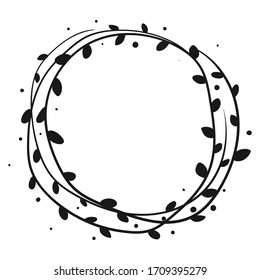 La corona elástica dibujada a mano del vector aislada sobre fondo blanco. Esquema de rama de sauce. Estilo Doodle.Marco floral.