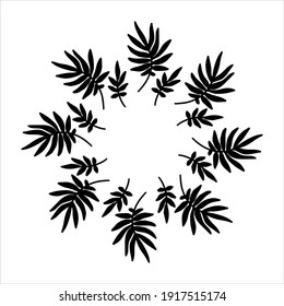 Vector hand drawn spring wreath isolated on white background. Silhouette circle of leaves. Doodle style. Floral frame.