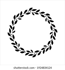 La corona elástica dibujada a mano del vector aislada sobre fondo blanco. Círculo de silueta de hojas. Estilo Doodle. Marco floral.