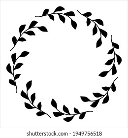 La corona elástica dibujada a mano del vector aislada sobre fondo blanco. Círculo de silueta de hojas. Estilo Doodle. Marco floral.