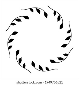 La corona elástica dibujada a mano del vector aislada sobre fondo blanco. Círculo de silueta de hojas. Estilo Doodle. Marco floral.
