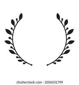 Vector hand drawn spring wreath isolated on white background. Silhouette willow branch. Doodle style. Floral frame.
