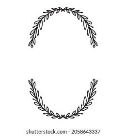 La corona elástica dibujada a mano del vector aislada sobre fondo blanco. Esquema de rama de sauce. Estilo Doodle. Marco floral