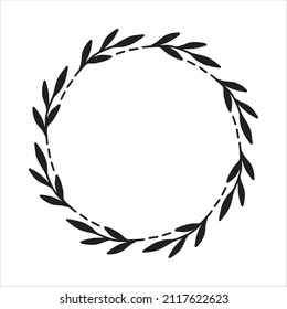 Vector hand drawn spring wreath isolated on white background. Outline circle of leaves. Doodle style. Floral frame.