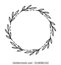 Vektor, handgezeichnet, Feder-Kranz einzeln auf weißem Hintergrund. Rahmenkreis der Blätter. Doodle-Stil. Blumenrahmen.