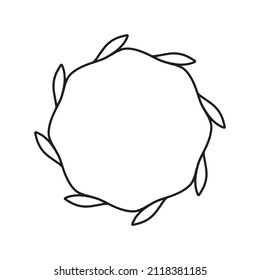 Vector hand drawn spring wreath isolated on white background. Outline circle of leaves. Doodle style. Floral frame.