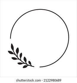 Vector hand drawn spring wreath isolated on white background. Silhouette circle of leaves. Doodle style. Floral frame.