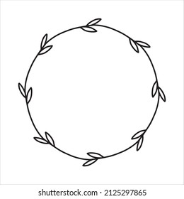 Vector hand drawn spring wreath isolated on white background. Outline circle of leaves. Doodle style. Floral frame.