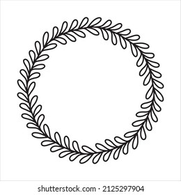 Vector hand drawn spring wreath isolated on white background. Outline circle of leaves. Doodle style. Floral frame.