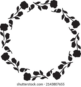 Vector hand drawn spring wreath isolated on white background. Silhouette circle of leaves. Doodle style. Floral monogram frame.
