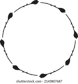 Vector hand drawn spring wreath isolated on white background. Silhouette circle of leaves. Doodle style. Floral monogram frame.