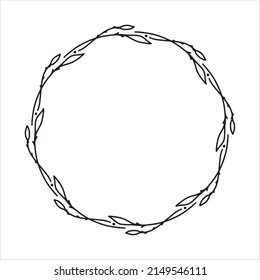 La corona elástica dibujada a mano del vector aislada sobre fondo blanco. Contorno de círculo de hojas. Estilo Doodle. Marco floral. Monograma familiar.