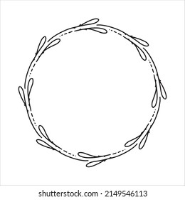 La corona elástica dibujada a mano del vector aislada sobre fondo blanco. Contorno de círculo de hojas. Estilo Doodle. Marco floral. Monograma familiar.