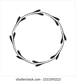 Vector hand drawn spring wreath isolated on white background. Silhouette circle of leaves. Doodle style. Floral monogram frame.