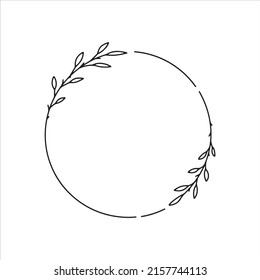 Vector hand drawn spring wreath isolated on white background. Outline circle of leaves. Doodle style. Floral frame.