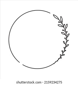 Vector hand drawn spring wreath isolated on white background. Outline circle of leaves. Doodle style. Floral frame.