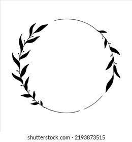 La corona elástica dibujada a mano del vector aislada sobre fondo blanco. Círculo de hojas. Estilo Doodle. Marco floral.