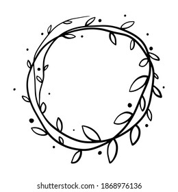 Vector hand drawn spring wreaths isolated on white background. Outline willow branch. Doodle style. Floral frame.