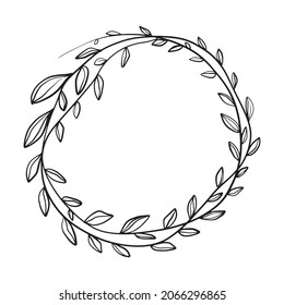 Coronas elásticas dibujadas a mano con vectores aisladas en fondo blanco. Esquema de rama de sauce. Estilo Doodle. Marco floral.	
