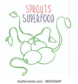 Vector hand drawn sprouts. Superfood illustration