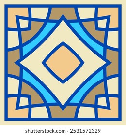 Vector hand drawn of square ceramic tile. Ornate geometric pattern design typical decor for floor and wall