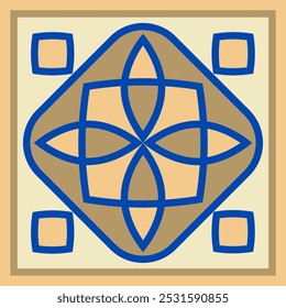 Vector hand drawn of square ceramic tile. Ornate geometric pattern design typical decor for floor and wall